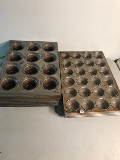 Large group of commercial muffin pans
