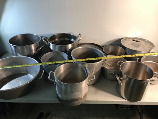 Assorted commercial grade stock pots and pans