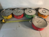 5 count approx 4 quart size pans with lids, made by Bon Chef
