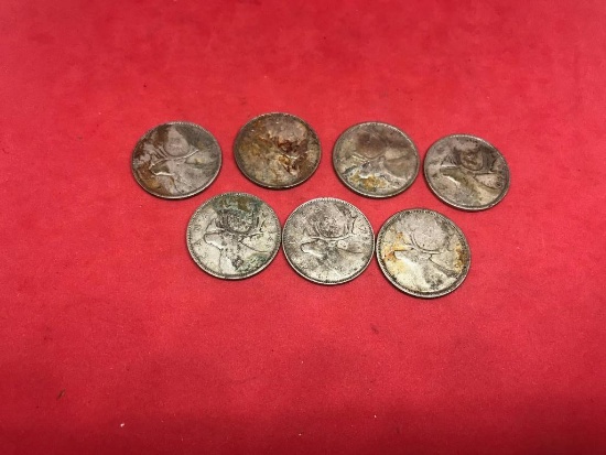 7- Various Silver Quarters from Canada, 1940, 1941, 1942, 1950, 1951, 1956, and 1957