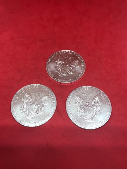 3- .999 Silver Eagle Coins, 2- 2013 and 1- 2012