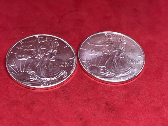 2006 and 2010 Silver Eagle coin, .999 silver, one troy ounce each