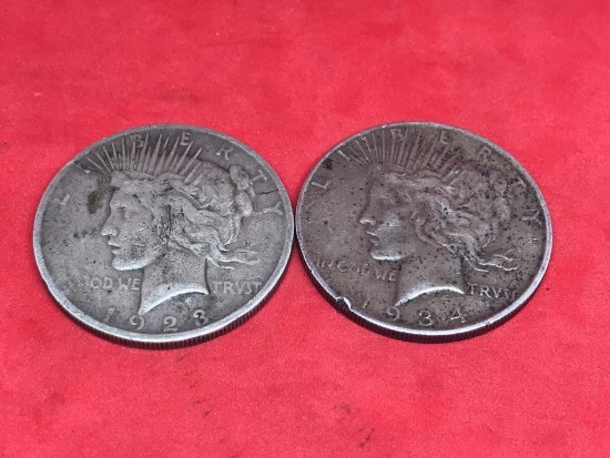 Peace Silver Dollars, 1923 and 1934, 90% silver