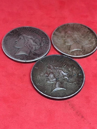 Peace Silver Dollars, 2- 1923 and 1925, 90% silver