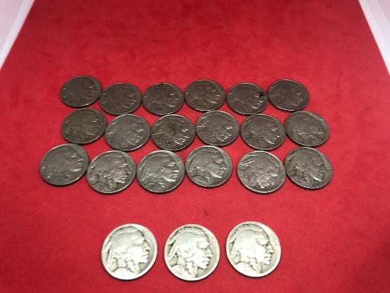 Buffalo Nickels, various dates, all have dates
