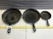 Lot of 3 Cast Iron Skillets, one is marked Wagner