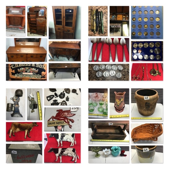 ANTIQUES, COINS, CROCKS, POTTERY, GLASSWARE