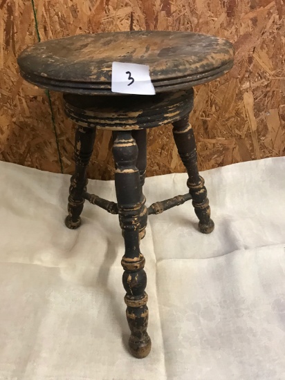 Antique 3 legged swivel stool, with peeling paint, great restoration project, 20 inches tall