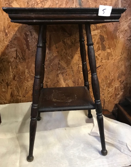 Antique Turned Leg Table, with some water staining.  Sturdy Piece overall, 29 inches tall, 18 x 18 s