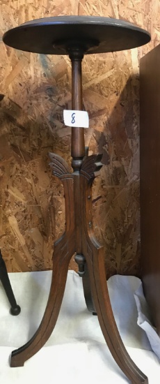 3 Legged Wooden Lamp Table, with ornate legs, 33 inches tall