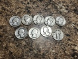 9- 90% Silver Quarters, 8 Washington, 1 Standing Liberty (no date)