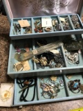Jewelry Box with vintage Costume Jewelry, and brooches