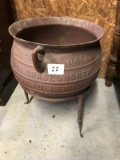 6 Gallon Cast Pot with tripod stand.  Embossed North. Chase & North Philadelphia