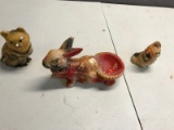 3 pieces of vintage chalkware, the bunny is approx 8 inches long