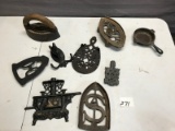 Lot of Cast Iron Kitchen Decor and antique irons