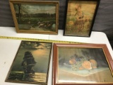 Various Vintage/Antique frames with various medians of art, most are copies