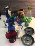 Large Collection of Various Color Glass vases and ware