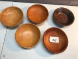 Lot of 5 Wooden Bowls