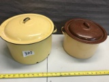 2 Enamelware Stock pots with lids