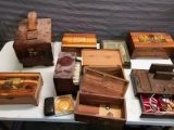 Jewelry boxes with various jewelry, shoeshine stand and kit and more