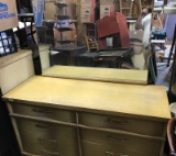 Blonde, Dresser, with mirror.  Dovetailed Drawers, 55 inches wide, 20 inches deep, and 32 inches tal