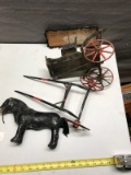 Horse and Buggy, needs repair, horse feels like a heavy paper mache