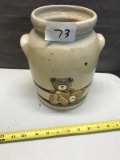 Newer Stoneware crock, with teddy bear design, by Robinson Ranbottom, Roseville Ohio