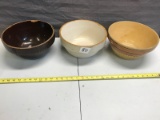 3 unmarked Stoneware Mixing Bowls