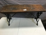 Wooden Bench, Live edge wood slab, with cast iron legs, approx 33 inches long