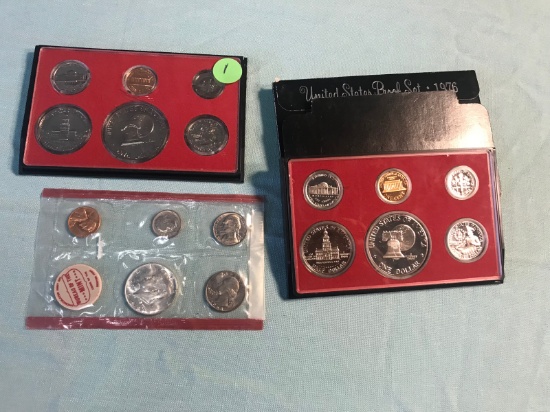 2 Proof Sets, both are 1976 Bi-Centennial, one missing envelope, with scratches to case