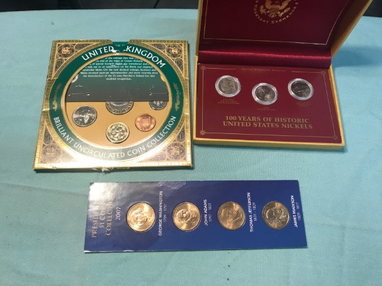 UK Coin Set, 100 years of Nickels, and a 2007 Dollar set