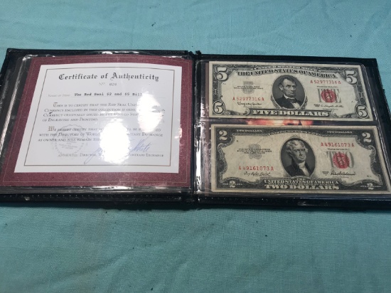 Red Seal Set, with $2 and $5 notes, in binder.  Binder has seen better days
