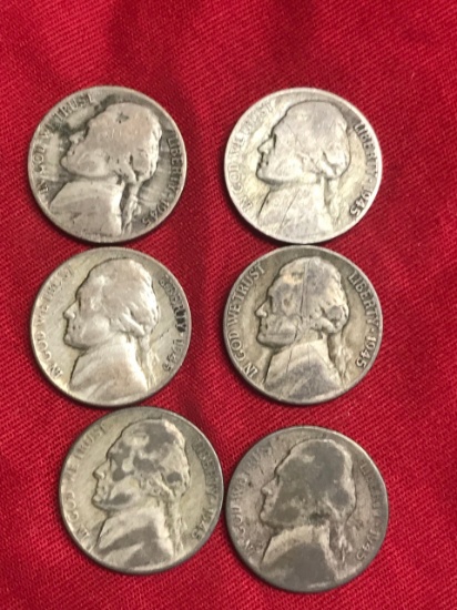 6- 35% Silver War Nickels, selling all one money