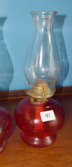 HURRICANE RED GLASS OIL LAMP #1