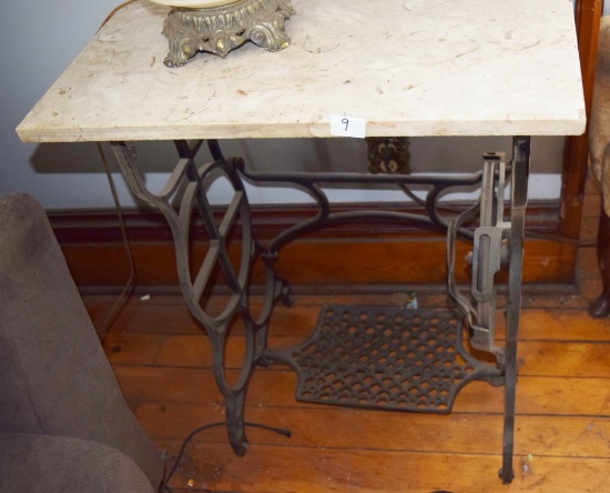 ANTIQUE SEWING MACHINE MARBLE TABLE