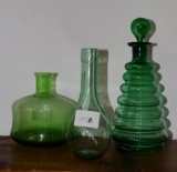 3 GREEN GLASS BOTTLES