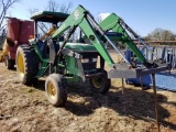 JOHN DEERE 6400 TRACTOR, 2WD, BUSHHOG 2486QT FRONT END LOADER, HAY SPEAR, H