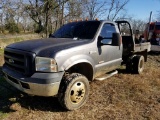 2005 F350 XLT SUPER DUTY POWER STROKE FLATBED TRUCK, TURBO DIESEL V8, MILES