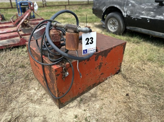 APPROX 100 GAL FUEL TANK WITH ELECTRIC PUMP AND HOSE