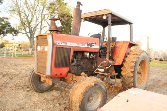 2705 MASSEY FERGUSON TRACTOR, 2WD, SERIAL NO. 95010898, RUNS, SHOWING 4038.7 HOURS