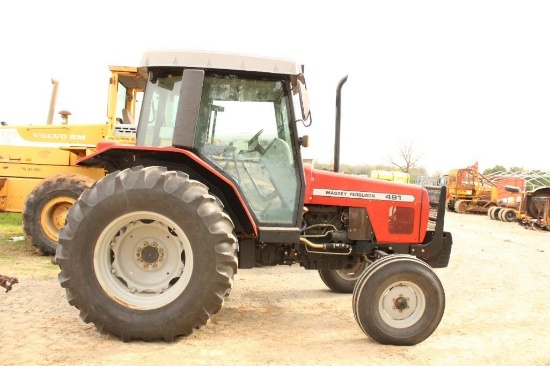 491 MASSEY FERGUSON TRACTOR, CAB & AIR, RUNS, SHOWING 910.1 HOURS, 2WD, HAS FRONT WEIGHTS,