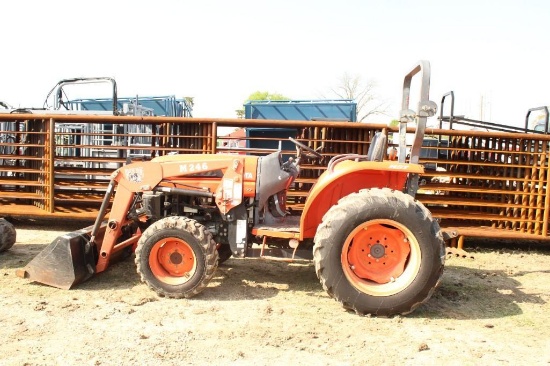 3130D KUBOTA TRACTOR WITH/ BUSH HOG M246 FRONT END LOADER, SN:32749, RUNS, SHOWING 1697.6 HRS.