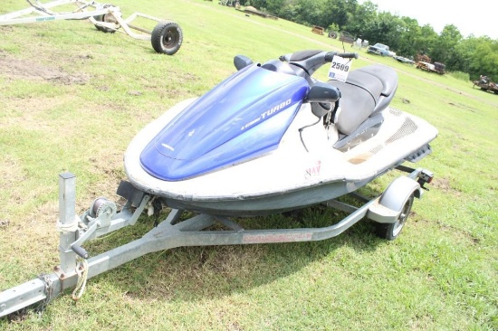 4 STROKE HONDA TURBO JET SKI W/TRAILER,MODEL# SG01,SN#ARX1200T3,HOURS 120, NEEDS BATTERY