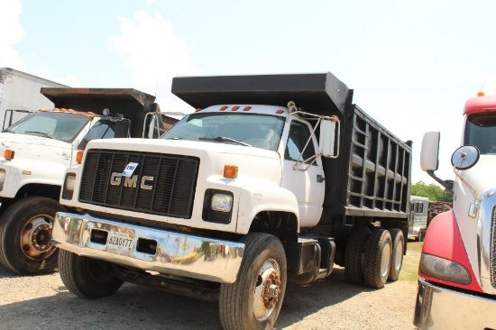 GMC DUMP TRUCK, RUNS, 20 YARD DUMP BED 9SP EATON- FULLER TRANSMISSION, W/ 2 SPEED REAR END3426/34146