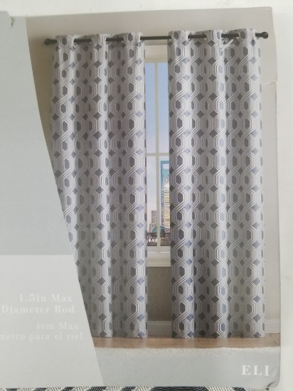 VCNY Home Geometric Jacquard Eli Grommet Top Window Curtains, Set of 2 - New