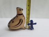 Dutch Windmill Glass Ornament & Ceramic Painted Bird