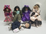 5 Porcelain Dolls - 4 On stands, 1 not - 2 With Tags
