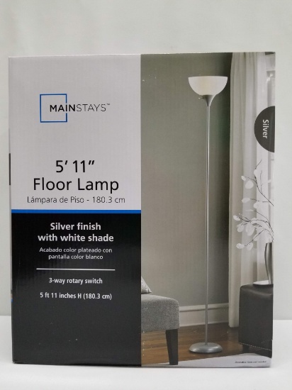 Mainstays 5'11" Floor Lamp - Silver Tone Finish - New