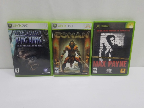 3 XBOX Games: XBOX360 King Kong & Conan. XBOX Max Payne