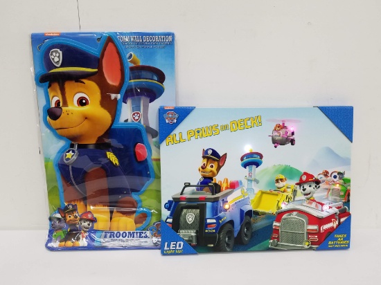 Paw Patrol Wall Decor: Canvas LED Light Up & Foam Wall Decoration - New